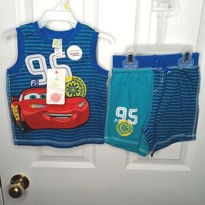NWT Cars Shorts Tank Top Set Disney Baby Blue Teal Red Kids 18-24M